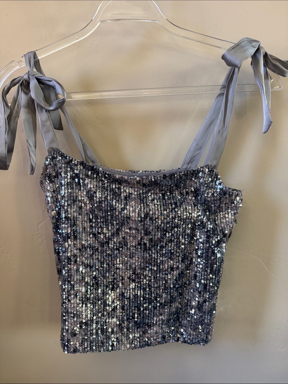 Free People Intimately Silver Sequin Tie-Strap Cami